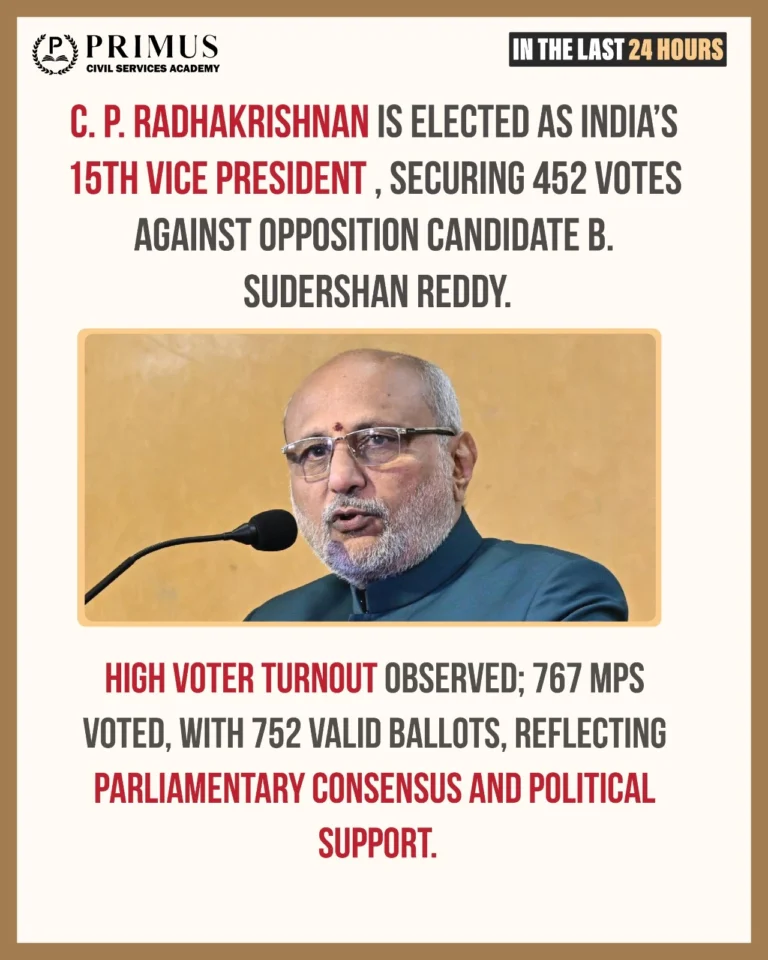 C P Radhakrishnan to be the 15th Vice President of India