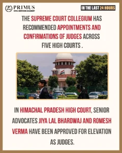 Supreme Court Collegium recommends appointment, confirmation of Judges in five High Courts
